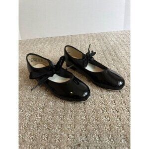 Barbettes Dancewear Black Patent Tap Shoes Girls 12.5W Ribbon Tie Beginner Dance